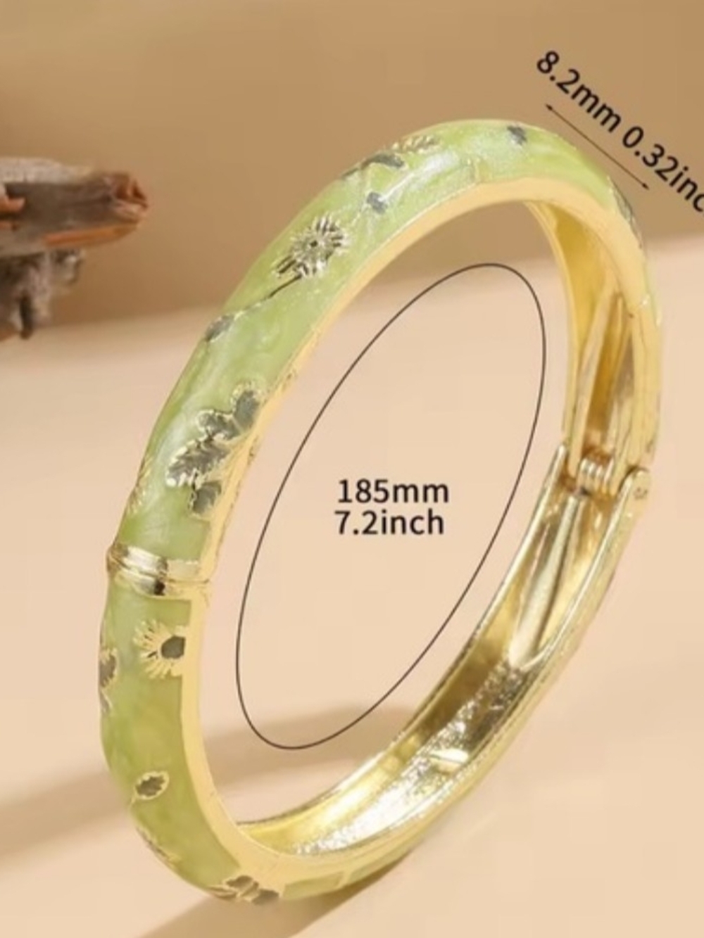 Floral Enamel Bangle Set in Cream and Light Green - Picture 6 of 12